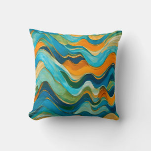 Coussin "Sanlúcar" Vagues bleu vert orange