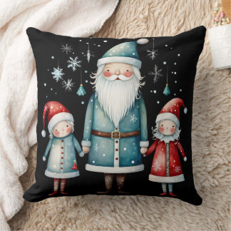 Coussin Santa and Little Helpers Throw Pillow