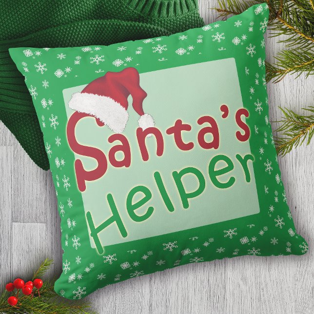 Coussin Santa Hat Père Noël Helper Green Holiday (Créateur téléchargé)