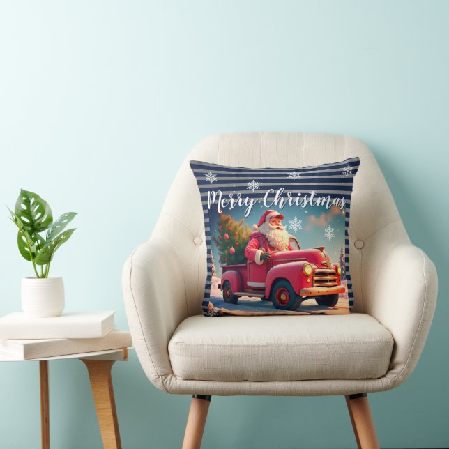 Coussin Santa With Old Pink Truck (Chaise)