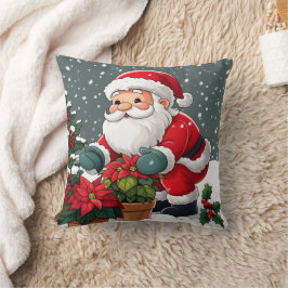 Coussin Santa's Snowy Poinsettia Garden