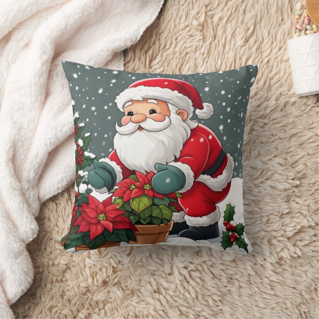Coussin Santa's Snowy Poinsettia Garden (Couverture)