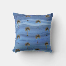 Coussin Saphire Bleu Élégant Palmier Tropical
