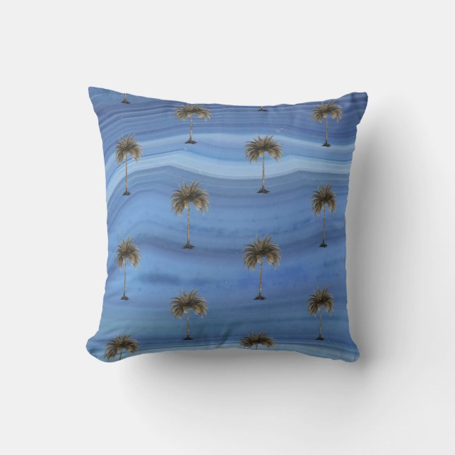 Coussin Saphire Bleu Élégant Palmier Tropical (Recto)