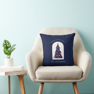 Coussin Sapin de Noël à carreaux bleus personnalisé 