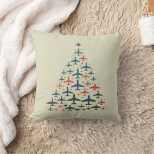 Coussin Sapin de Noël Avion Pilote Rétro Volant Vol 