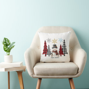 Coussin Sapin de Noël Bonhomme de Neige à Carreaux - Charm