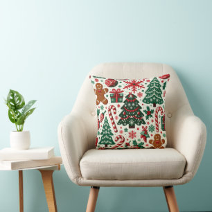 Coussin sapin de Noël, canne de bonbon, bonhomme en pain d