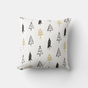 Coussin Sapin de Noël moderne motif noir or
