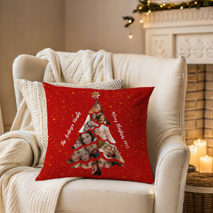 Coussin Sapin de Noël Rouge Double Face Collage Photo Cozy