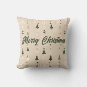 Coussin Sapins de Noël et flocons de neige minimalistes 