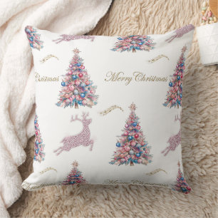 Coussin Sapins de Noël et Renne Pastel Brillants