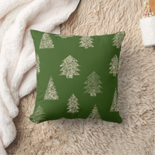 Coussin Sapins de Noël Pailletés Vert Olive Blanc