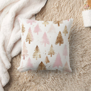 Coussin Sapins de Noël rose et or