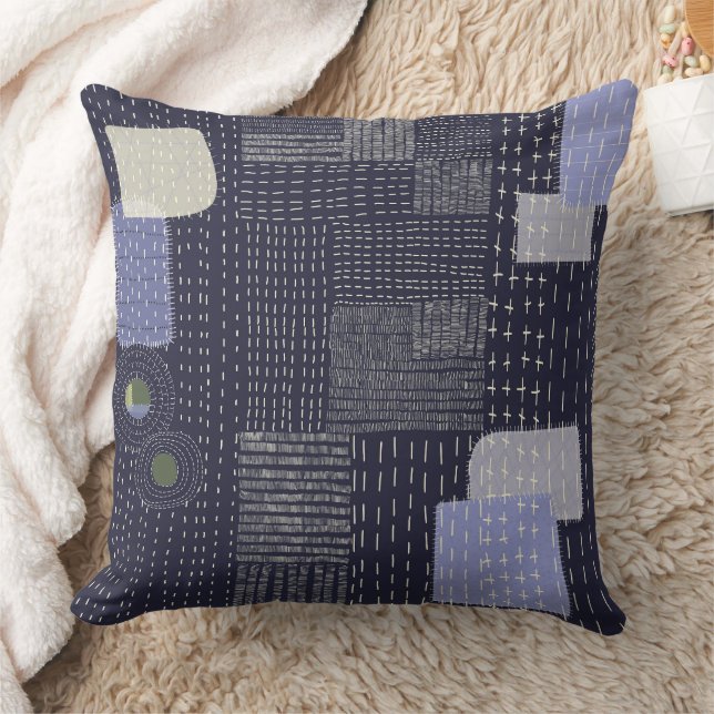 Coussin sashiko japonais coutures ressemblant à un motif (Couverture)