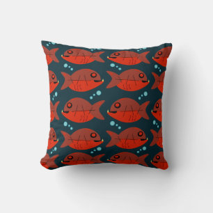 Coussin Sassy Red Fish Motif Fun Retro Happy Design