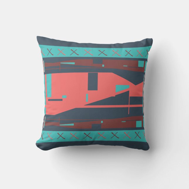 Coussin Saumon Aqua Bourgogne Turquoise Méditerranée inspi (Recto)