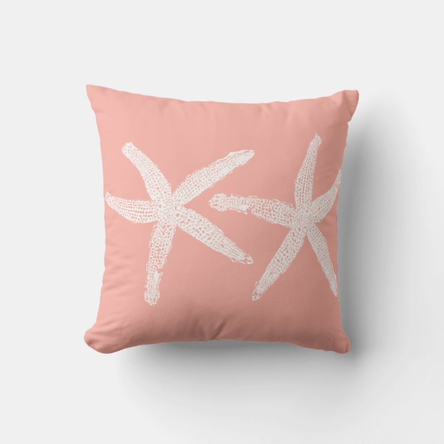 Coussin Saumon d'étoiles blanc Pink Orange Beach tendance (Recto)