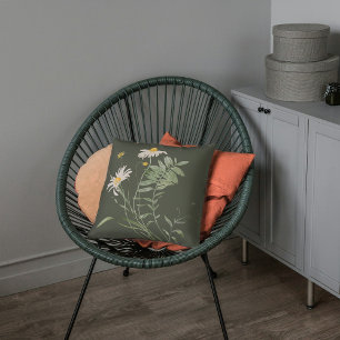 Coussin Saumon vert marguerite floral botanique à lancer o