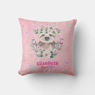 Coussin Saupoudrer SLOTH Boho Girls Pink Flowers Cadeaux m