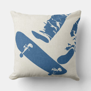 Coussin Saut en skateboard – Vue urbaine bleue et blanche
