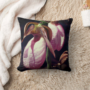 Coussin Sauvage rose Lady Slipper Orchid Pair Fermer
