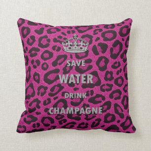 Coussin Sauvez l'eau boire du champagne empreinte de léop