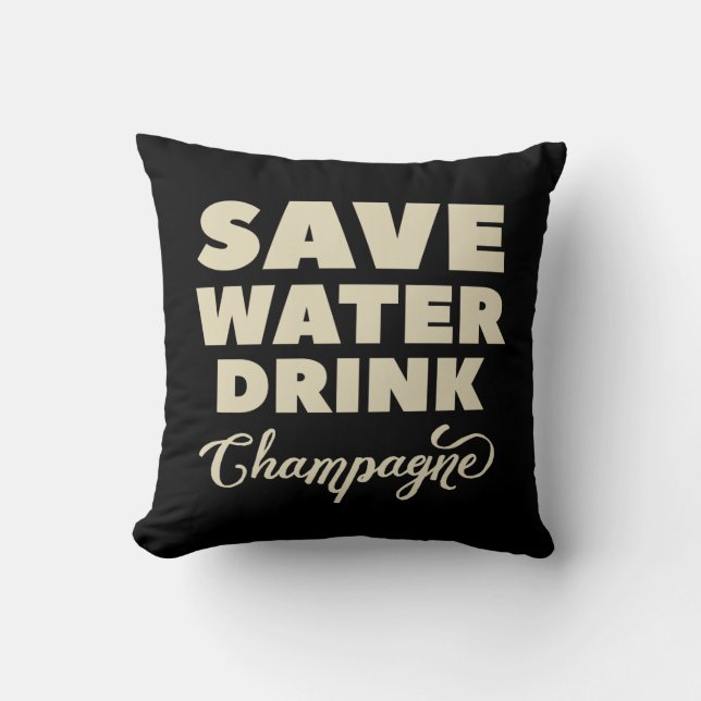 Coussin Sauvez l'eau, boisson Champagne (Recto)