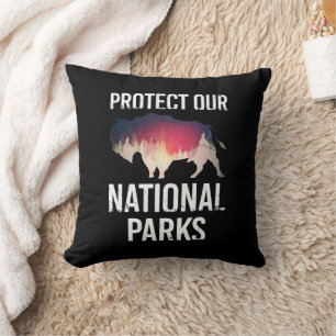 Coussin Sauvez nos parcs nationaux rétro Bison Explorer Ré