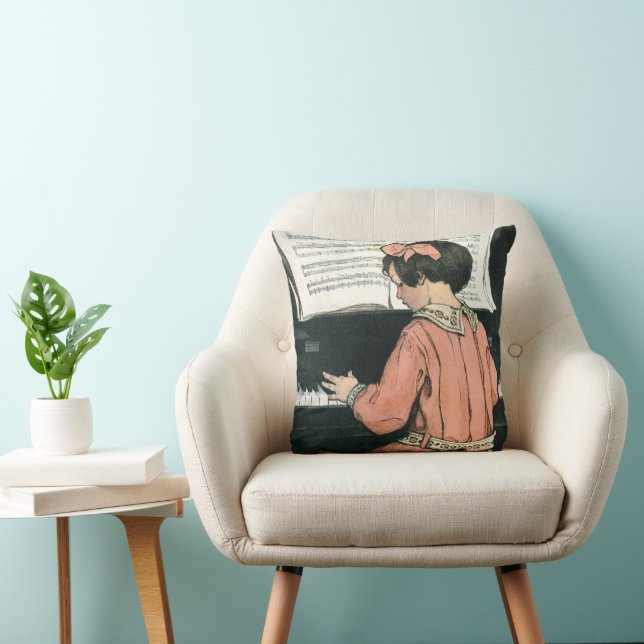 Coussin Scales de Jessie Willcox Smith, Piano Music Girl (Chaise)