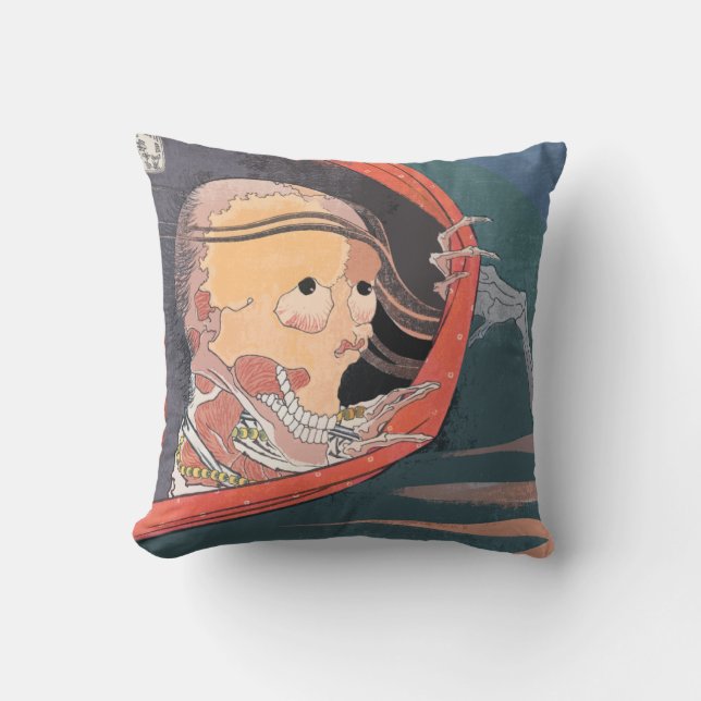 Coussin Scandale Japonaise Skeleton Ghost Woodblock (Recto)