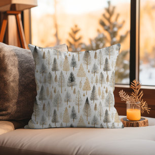 Coussin Scandi Beige Nordic Folk Art Motif Xmas Trees