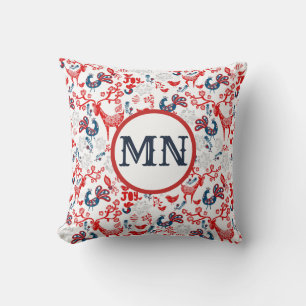 Coussin Scandinave Noël Monogramme Folk Art Rouge
