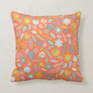 Coussin Scandinavie Folk Floral Motif en Orange