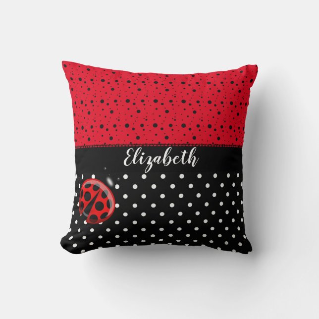 Coussin Scarabées de Ladybird blancs noirs rouges de (Recto)