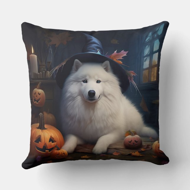 Coussin Scary d'Halloween Citrouille Samoyé (Verso)