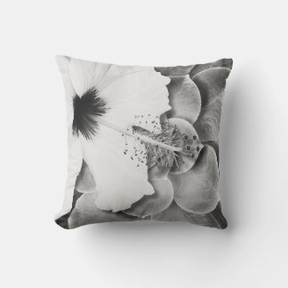 Coussin Scatter à motif d'Hibiscus Noir et Blanc