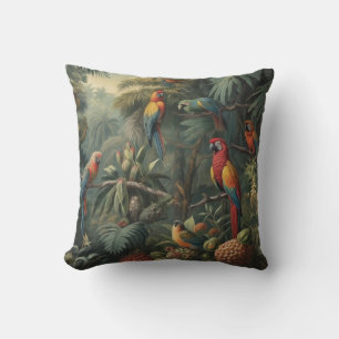 Coussin Scène botanique de perroquets et ananas