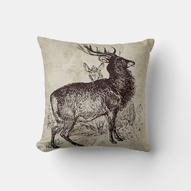Coussin Scène de cerfs vintages (Recto)