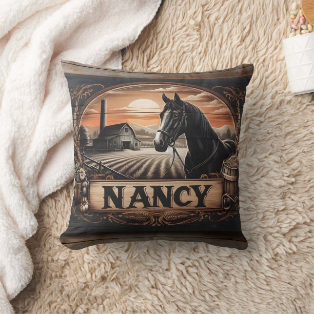 Coussin Scène de cheval et de ferme avec plaque signalétiq (Couverture)