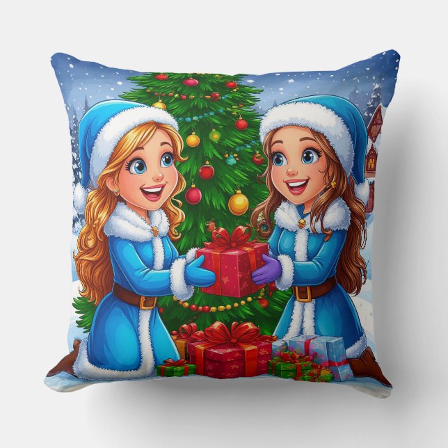 Coussin Scène de dessin animé de deux amis (Recto)