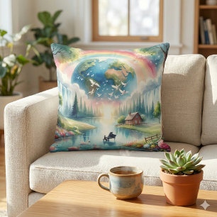 Coussin Scène de fantasy Terre Arc-en-ciel fantaisiste