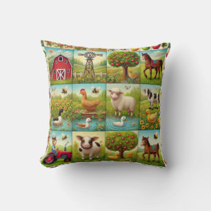 Coussin Scène de ferme vibrante et joyeuse