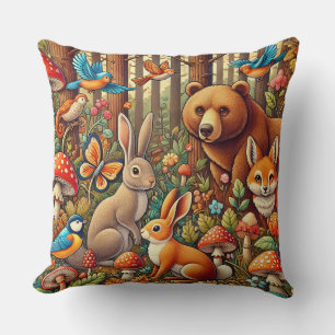 Coussin Scène de forêt vibrante avec faune