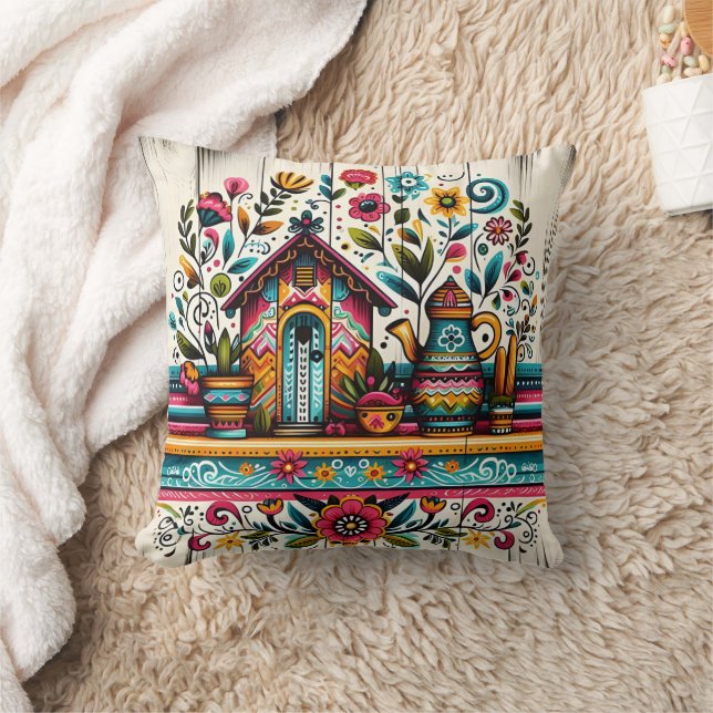 Coussin Scène de jardin animée avec une maison d'oiseaux c (Couverture)