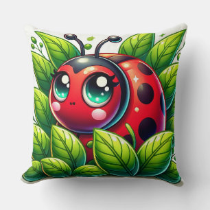 Coussin 🐞 Scène de jardin avec coccinelle feuillue pour d
