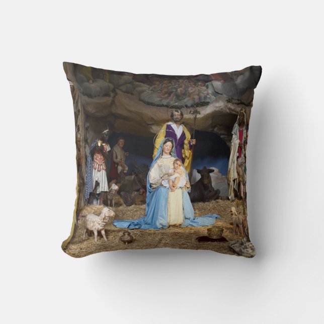 Coussin Scène de la Nativité de Noël antique (Recto)
