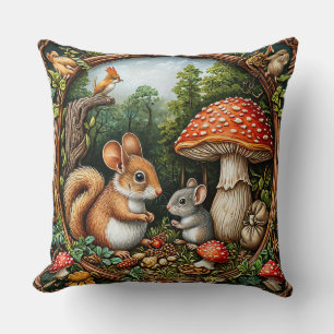 Coussin Scène de nature fantaisiste avec écureuil