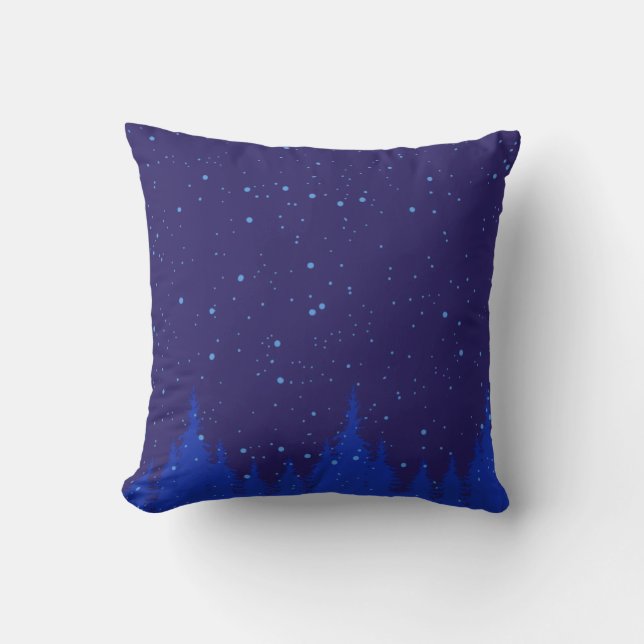 Coussin Scène de Noël bleu monochromatique avec neige (Recto)