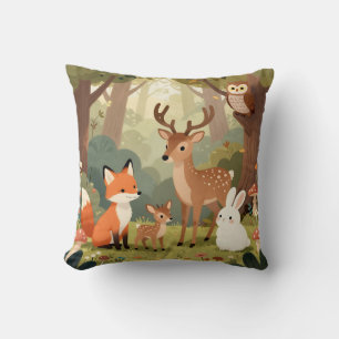 Coussin Scène de nurserie Animaux Mignons de la Forêt